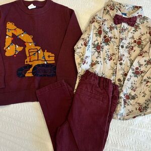 GAP Christmas Excavator Sweater, Floral Bow tie Shirt w/ Pants
